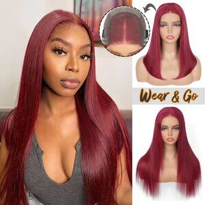 99J Burgundy Hair Glueless Wig Ready To Wear Pre Cut Lace Closure Bob Wig